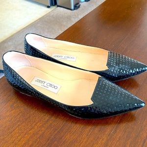 Jimmy Choo Black Attila Embossed Patent Leather Point-Toe Flats (Size 5US/35EU)
